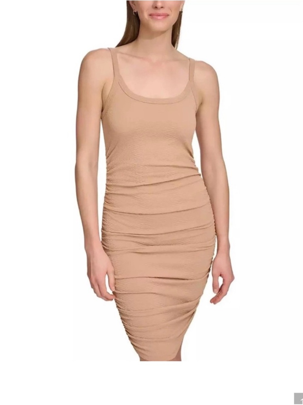Donna Karan Nude Ruched Midi Tank Dress